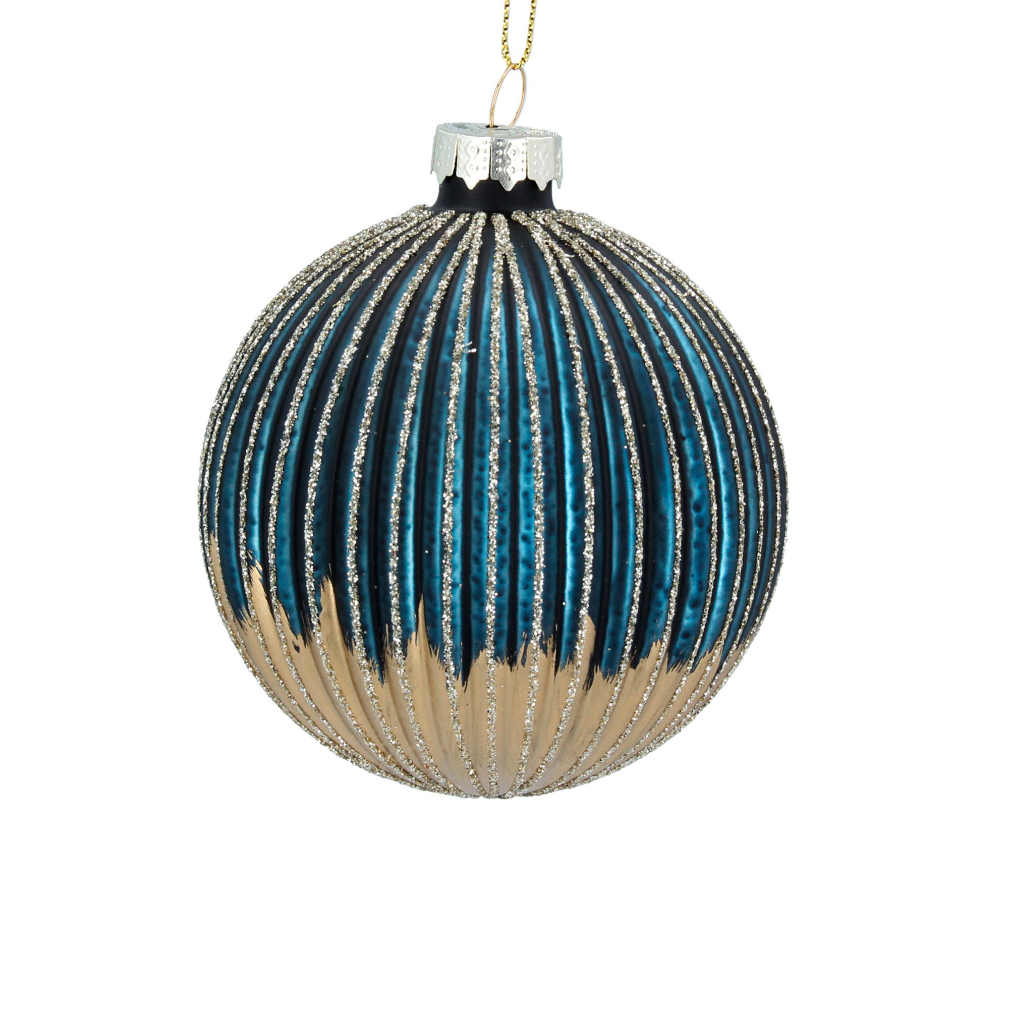 Blue and Gold Ribbed Bauble