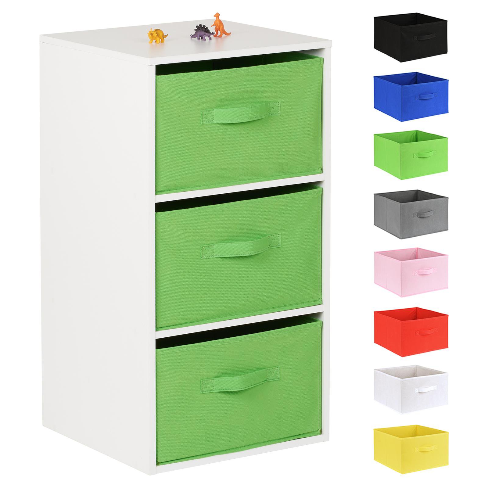 Hartleys White 3 Cube Kids Storage Unit & 3 Handled Box Drawers - Green
