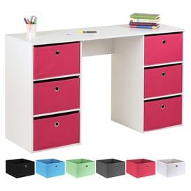 Hartleys Kids White Storage Desk & 6 Easy Grasp Box Drawers - Pink