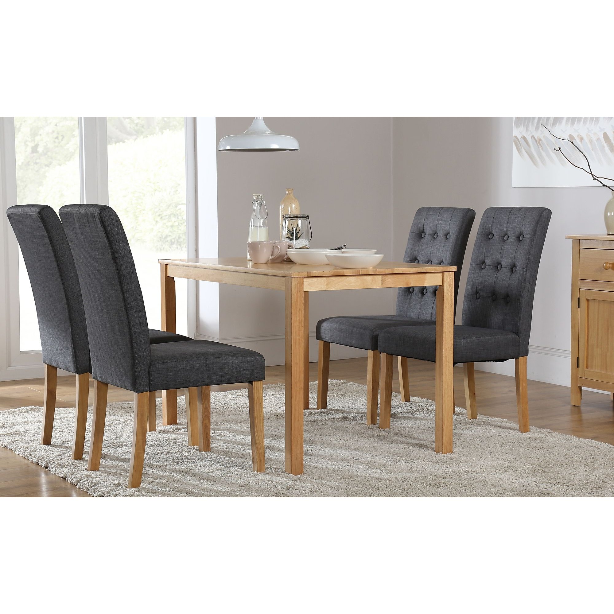 Milton Oak Dining Table with 4 Regent Slate Fabric Chairs by Furniture and Choice