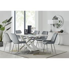 "Mayfair 6 Dining Table and 6 Grey Pesaro Silver Leg Chairs "