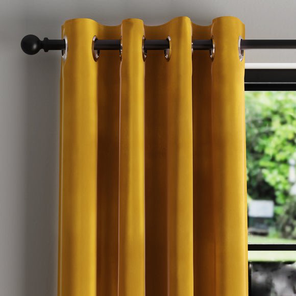 Phoenix Velour Gold Thermal Eyelet Curtains Old Gold