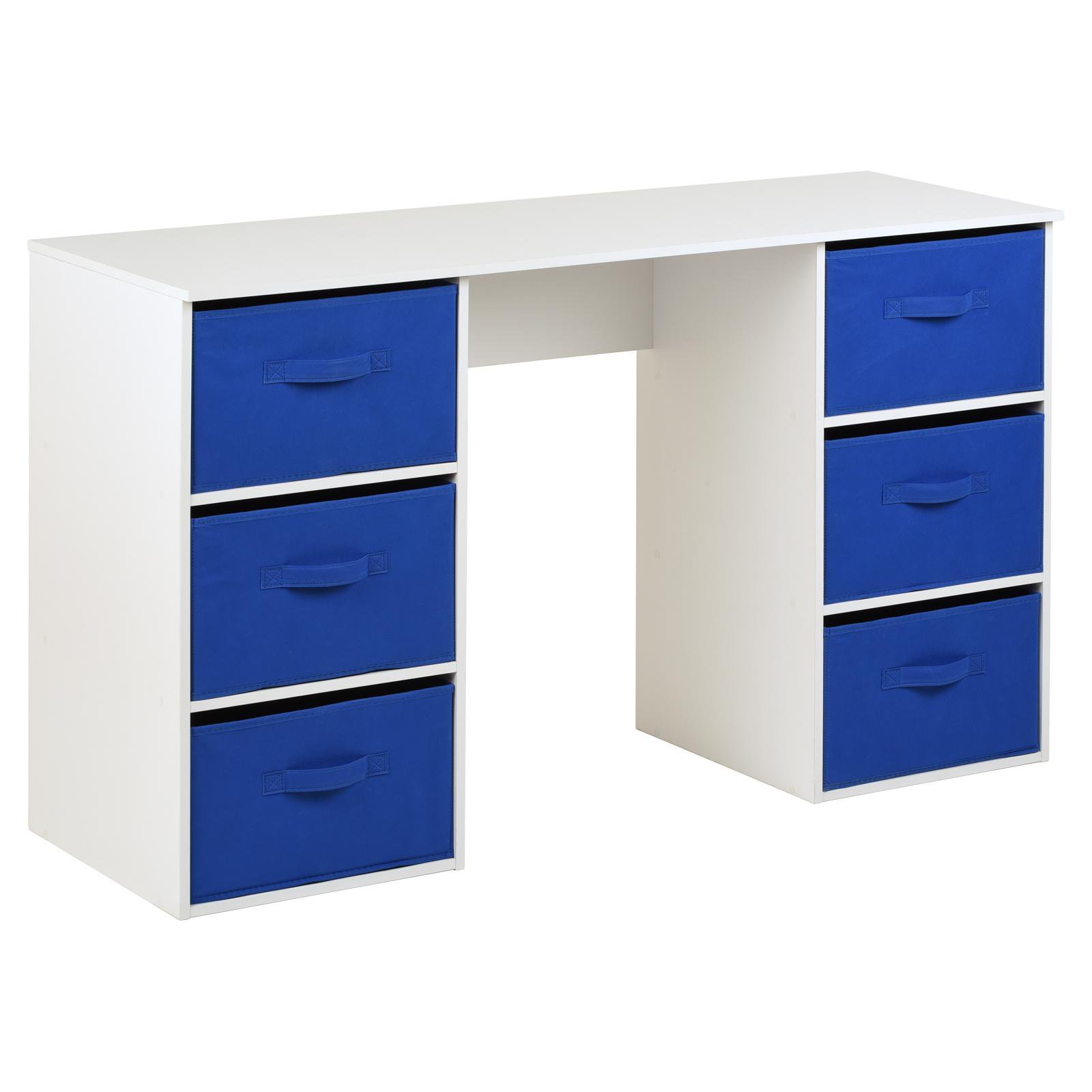 Hartleys Kids White Storage Desk & 6 Handled Box Drawers - Blue