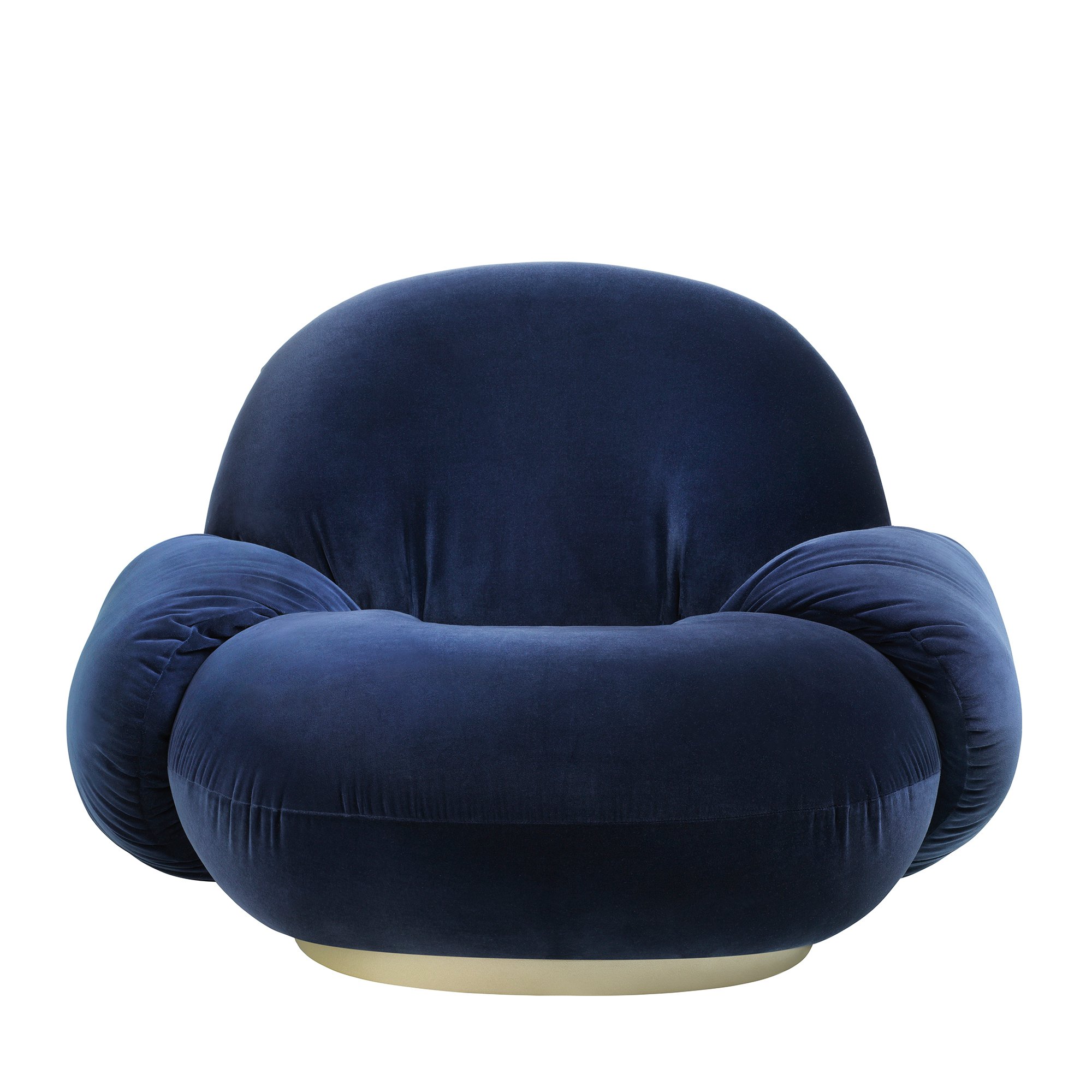 Pacha Armchair With Swivel in Sapphire Blue Velvet & Pearl By GUBI