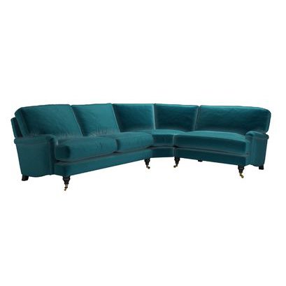 Bluebell Asym. Crn: LHF 2.5 Seat w RHF Loveseat in Deep Turquoise Cotton Matt Velvet - sofa.com