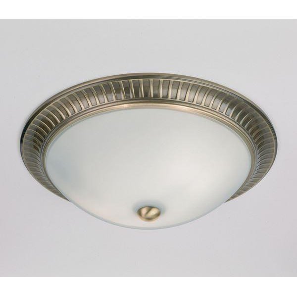 Endon 91123 Flush Light In Antique Brass With Opal Glass
