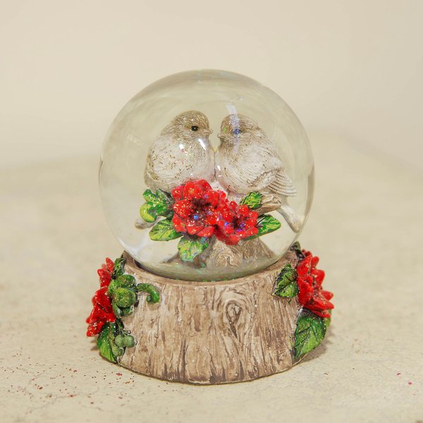 Hand Painted Pair Of Robins Snow Globe