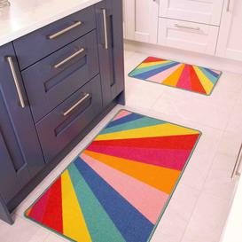 Bright Colourful Rainbow Non Slip Washable Kitchen Door Mat - Luna - 50cm x 80cm
