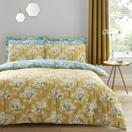 Erin Teal & Ochre Reversible Duvet Cover and Pillowcase Set Blue, Yellow and White