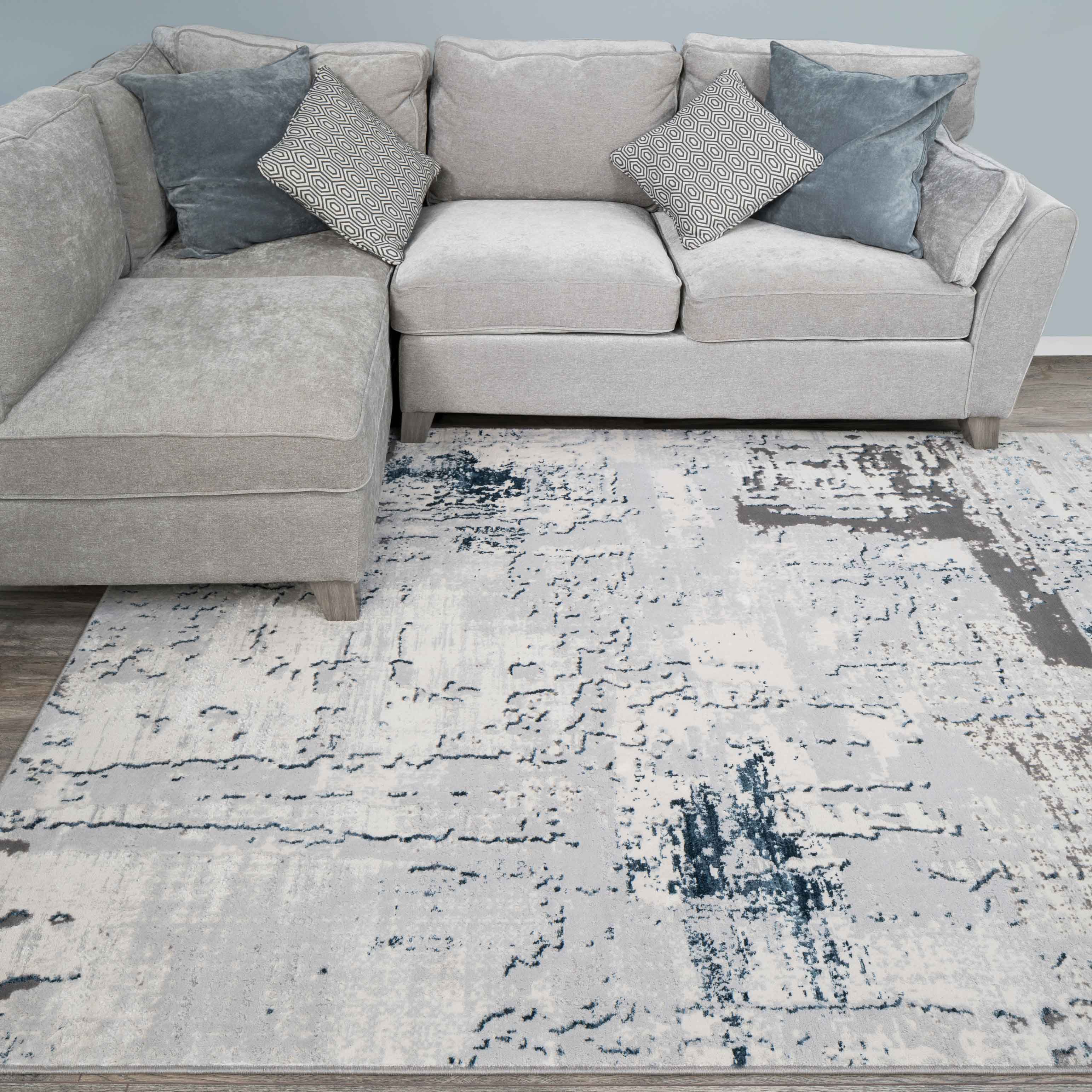 Modern Blue Abstract Distressed Living Room Rugs - Hatton