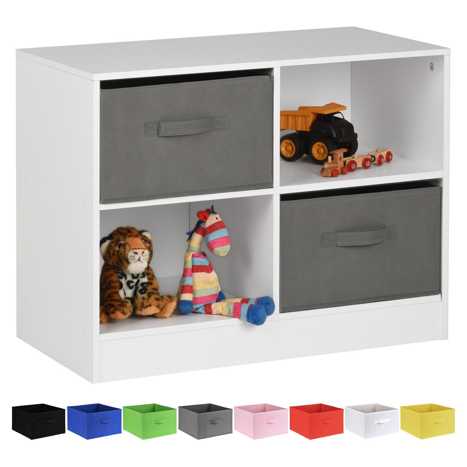 Hartleys White 4 Cube Kids Storage Unit & 2 Handled Box Drawers - Grey