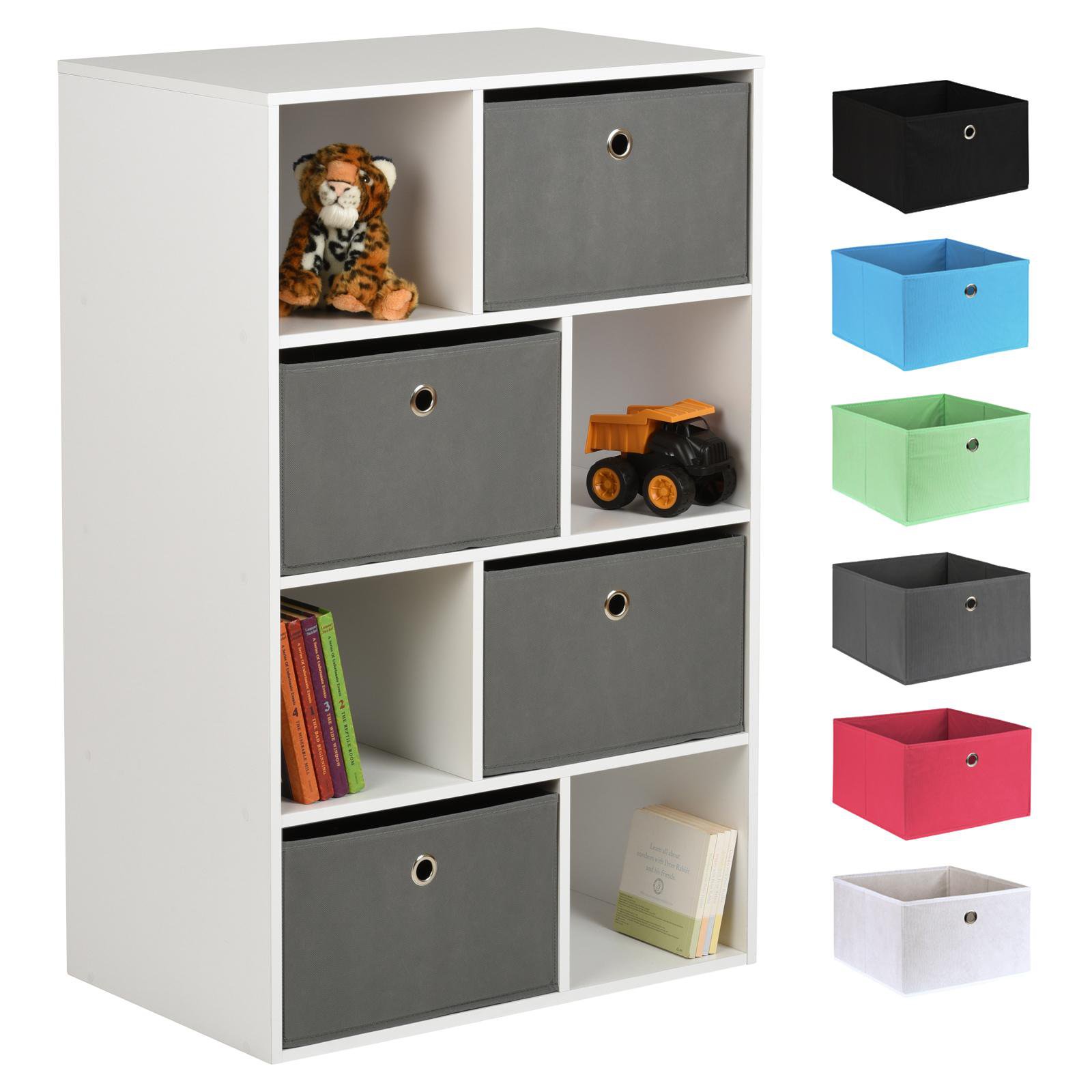 Hartleys White 8 Cube Kids Storage Unit & 4 Easy Grasp Box Drawers - Grey