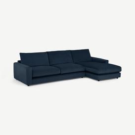 Arni Large Right Hand Facing Chaise End Sofa, Navy Blue Recycled Velvet