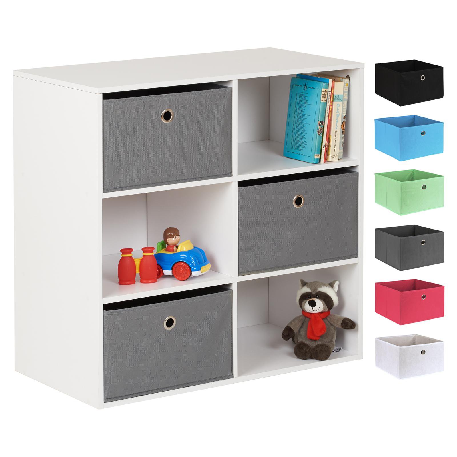 Hartleys White 6 Cube Kids Storage Unit & 3 Easy Grasp Box Drawers - Grey