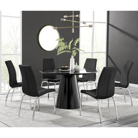 Palma Black Semi Gloss Round Dining Table & 6 Black Isco Chairs