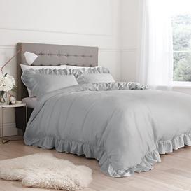 Bianca 100% Cotton Silver Relaxed Frills Duvet Cover and Pillowcase Set Silver