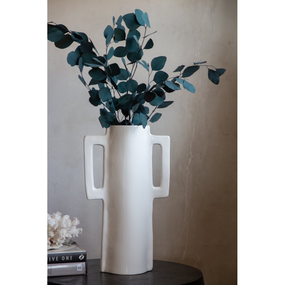 Tall White Ceramic Vase With Handles by Rockett St