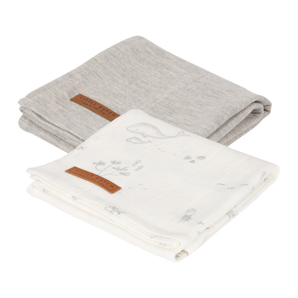 Little Dutch - Muslin Cloth - 70x70cm - Ocean White/Pure Grey