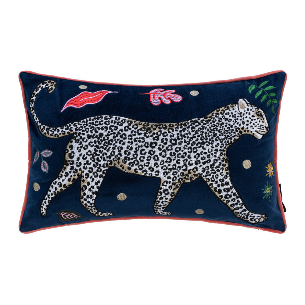 Karen Mabon - Snow Leopard Velvet Bolster Cushion - 38x45cm - Right