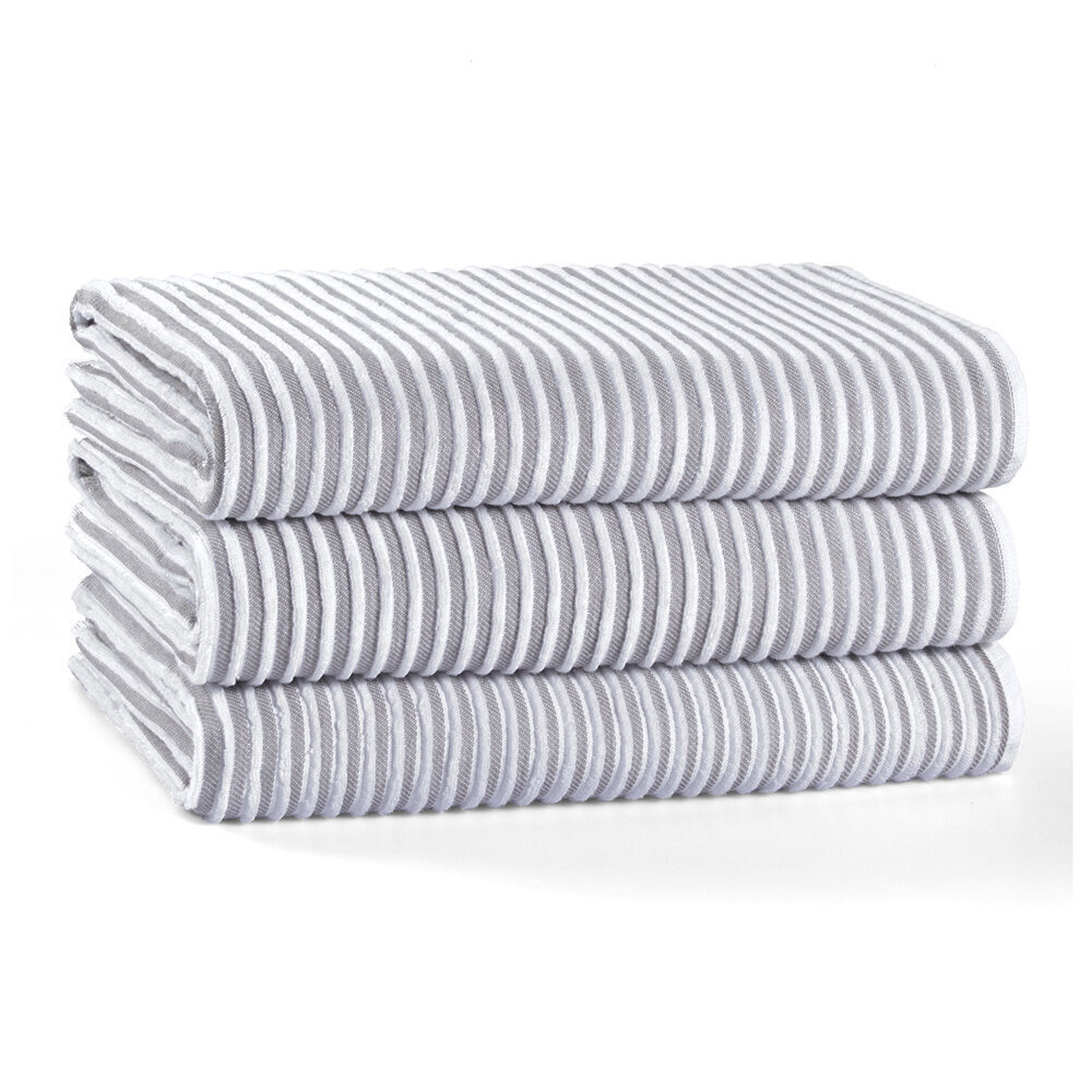 L'appartement - Terry Striped Towel - White/Warm Grey - Hand Towel