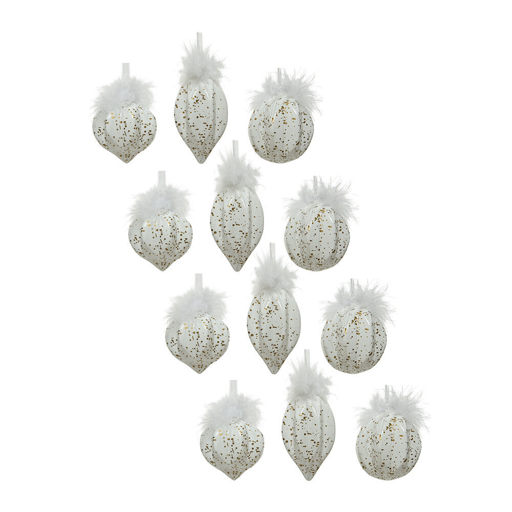Designed by AMARA Christmas - Glitter/Feather Assorted Baubles - Set of 12 - White