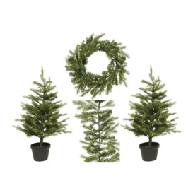 Designed by AMARA Christmas - Grandis Pre-lit Outdoor Wreath and Mini Tree Set - Green
