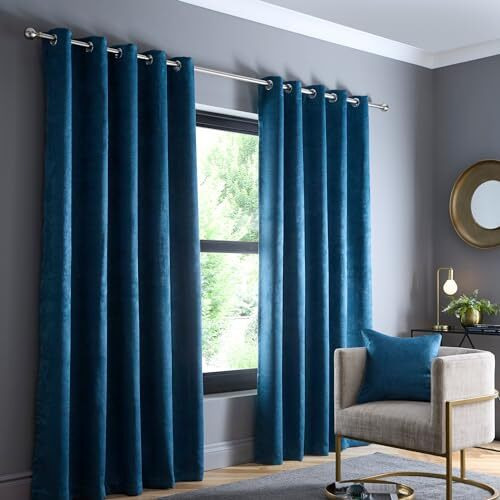 Fusion Teal Blue Curtains W46 x L54 (117 x 137cm) Crystal Teal Eyelet