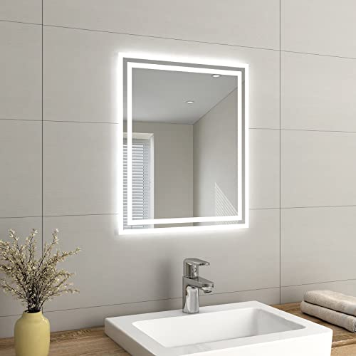 EMKE LED Small Bathroom Mirror 50x60cm, Wall Mounted Bathroom/Bedroom ...