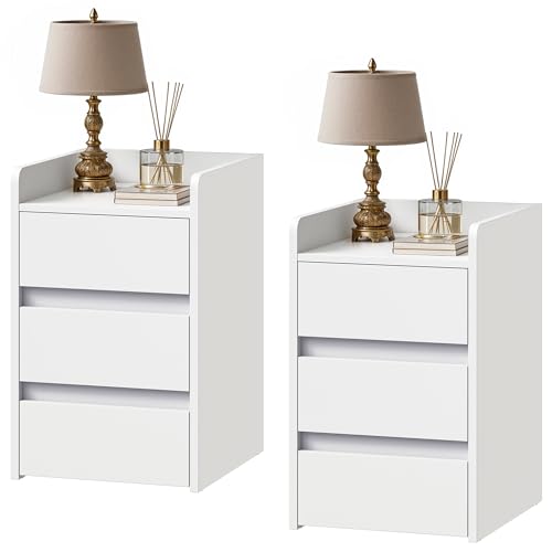 DWVO 2-Piece Bedside Table Set with 3 Drawers, Compact Nightstand Side ...