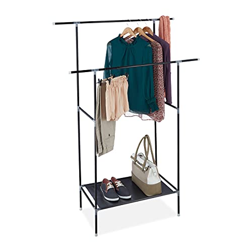 Relaxdays Clothes Rack, Metal & Fabric, 2 Rails, with Shelf, HWD: 162 x ...