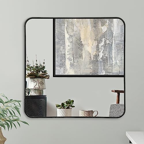 Americanflat Framed 80 cm Square Black Mirror with Rounded Corners ...
