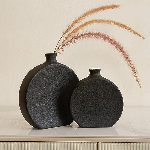 Black Ceramic Vase Set of 2, Boho Vase for Decor, Matte Frosted Texture ...