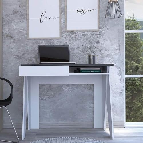 Home Source Auckland Office Computer Desk, Study Workstation, Grey Oak ...
