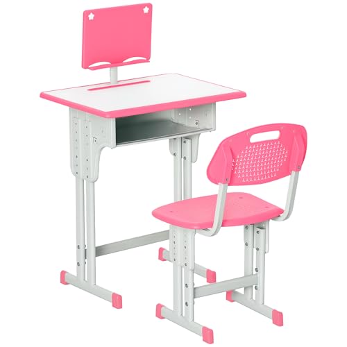 HOMCOM Kids Desk and Chair Set Adjustable Height Study Table Set w ...