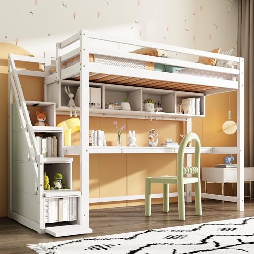 Merax Kids Single Bed with Drawers Shelves and Large Desk, 3FT Kids ...