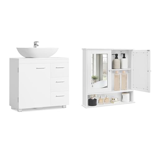 VASAGLE Under Sink Bathroom Cabinet with 3 Drawers + Mirror Cabinets ...