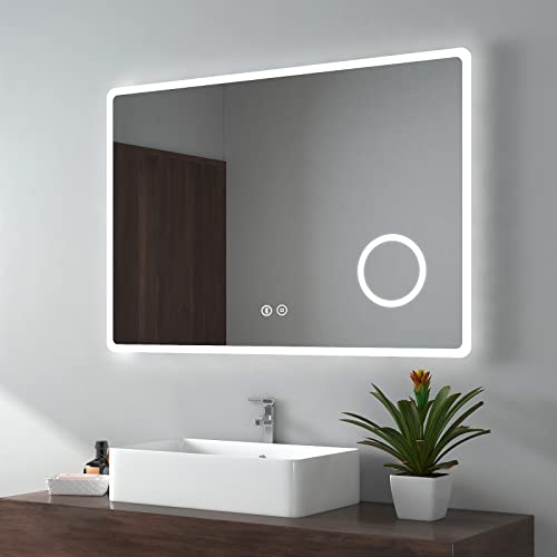 EMKE Backlit Illuminated Bluetooth Bathroom Mirror with Shaver Socket ...