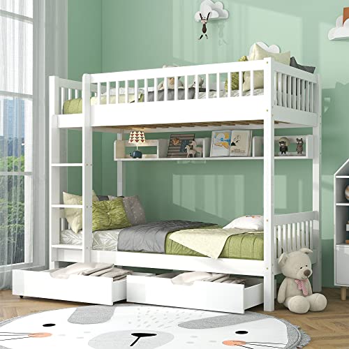 Merax 3FT Bunk Bed - Toddler Bed with Slide Drawer Storage and Shelf ...