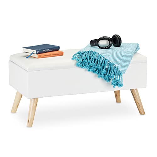 Hallway Bench With 2 Drawers - White Storage Bench With Padded Seat, Shoe Cabinet
