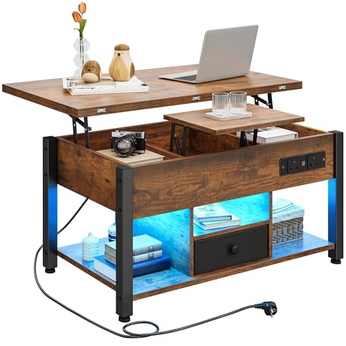 YITAHOME Folding Lift Top Coffee Table with Drawer, 4-in-1 Convertible ...