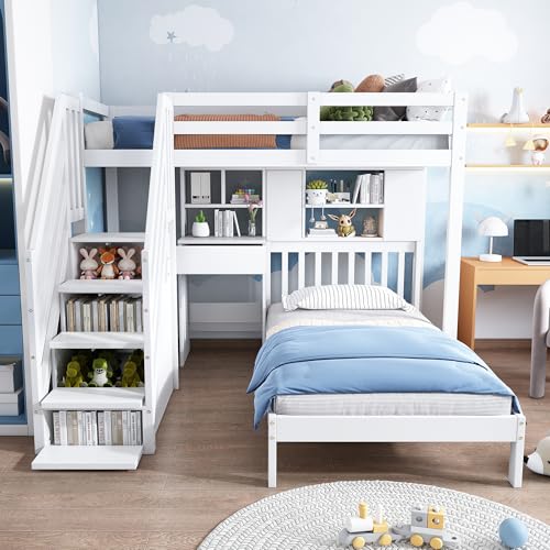Merax Wooden Bunk Beds for Kids, 3FT Loft Bed with Stairs and Guard ...