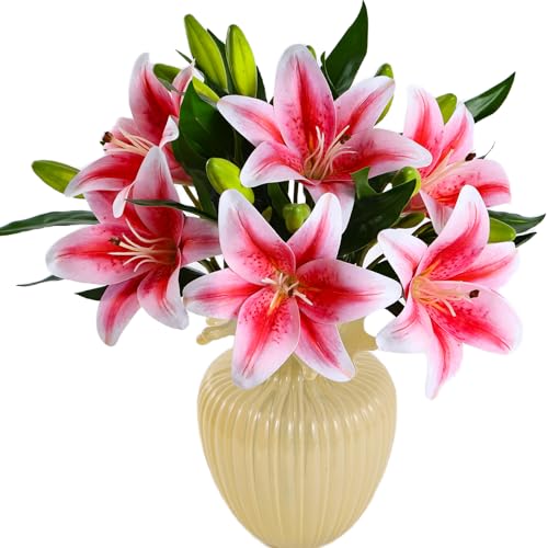 Kimura's Cabin 6Pcs Artificial Tiger Lily Flowers Real Touch Plastic ...