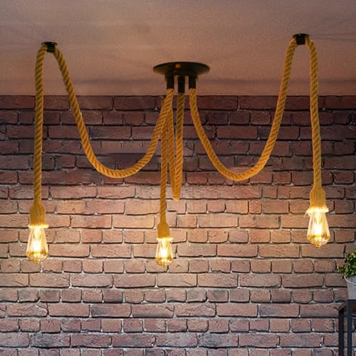 ANWIO 3 Head Rope Spider Light, Gold Rope Ceiling Light,DIY Rope ...