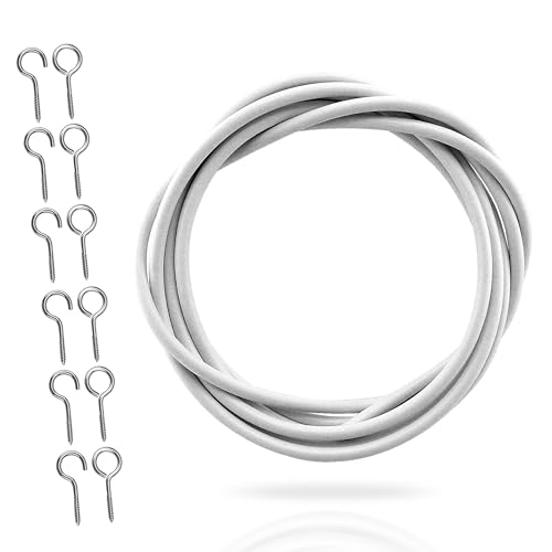 G4GADGET 2M Net Curtain Wire With 6 Hooks & 6 Eyes U2013 Strong & Flexible Curtain Wire Kit For Net Curtains, Windows, Wardrobes, Doorways & Home Du00e9cor U2013 Easy Installation & Secure