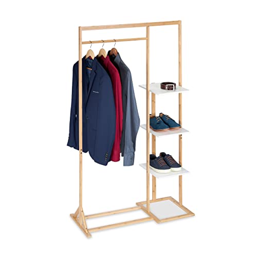 Relaxdays Coat Rack, Wardrobe Stand with 3 Shelves, HWD: 155.5 x 90 x ...