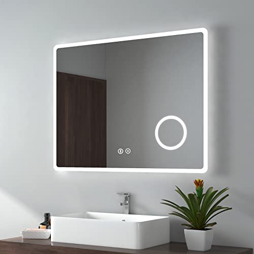 EMKE Backlit Illuminated Bluetooth Bathroom Mirror with Shaver Socket ...