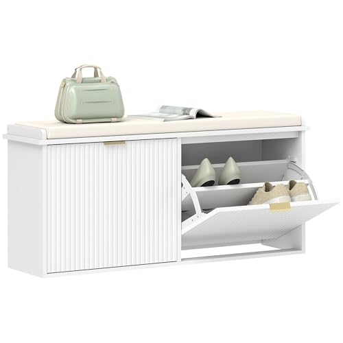 Storage Furniture | Shoe Bench With Padded Seat Cushion And Flip-Drawer, 104x26x47.5cm | HOMCOM