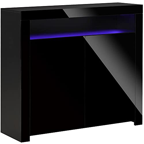 Storage Cabinets Led Rounded HOMCOM LED Storage Cabinet, Cupboard with High Gloss Front and RGB ...