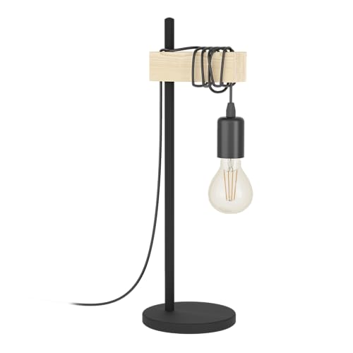 EGLO Ceiling Lamp Townshend, 3 Bulbs Vintage Ceiling Light In Industrial Design, Retro Pendant Lamp Made Of Steel And Wood, Colour: White, Brown, Socket: E27