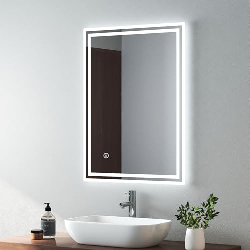 EMKE Bathroom Vanity Mirror with LED Lights, Frameless LED Wall-Mounted ...